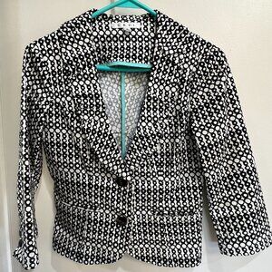 CAbi Women's Black And Off White Circles Stretch Blazer 3/4 Sleeves Size 0